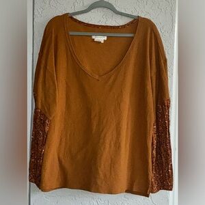 Anthropologie Annette Floral Waffle Knit V-Neck Top